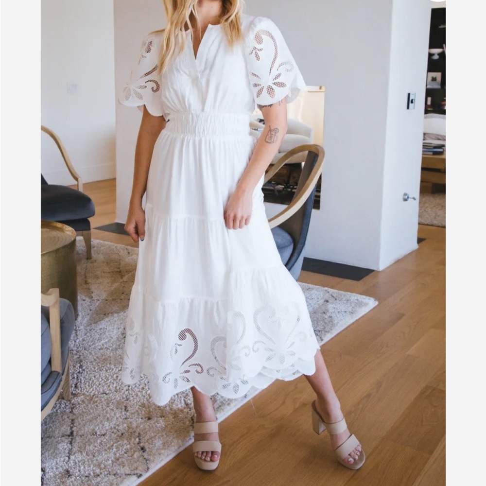 Versona White Puff Sleeve Midi Sundress